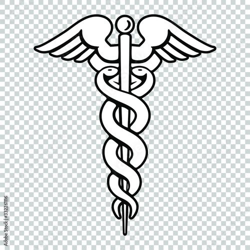 Caduceus as a symbol of medicine isolated on transparent background. Health icon (Rod of Asclepius) vector illustration.