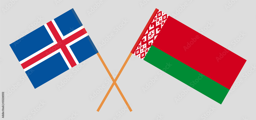Crossed flags of Belarus and Iceland