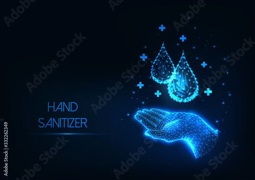 Futuristic washing hands with antiseptic liquid web banner