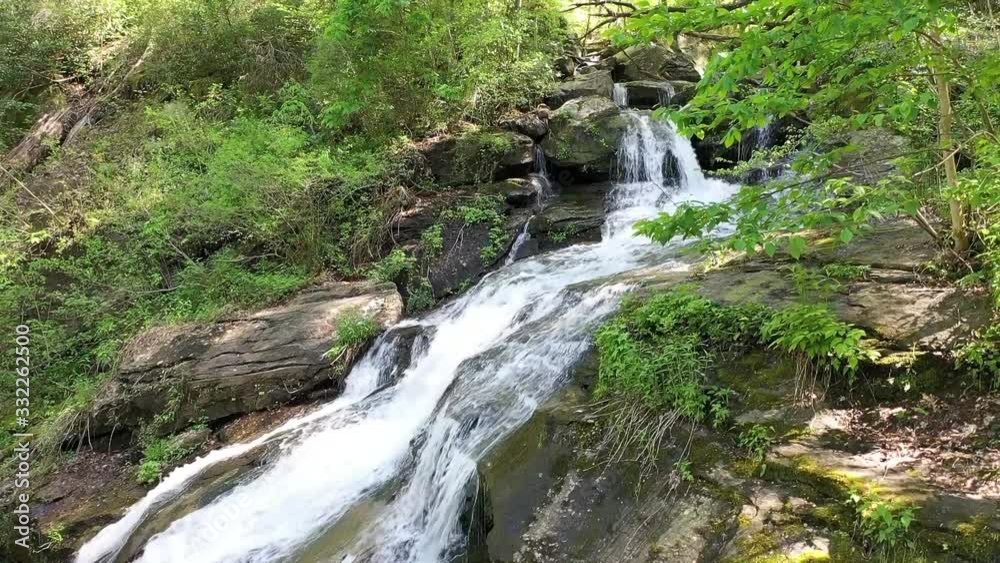 Waterfall in a lush green forest during a spring day shot with a drone aerial perspective Melrose Falls Waterfall in a lush green forest during a spring day shot with a drone aerial perspective Melrose Falls