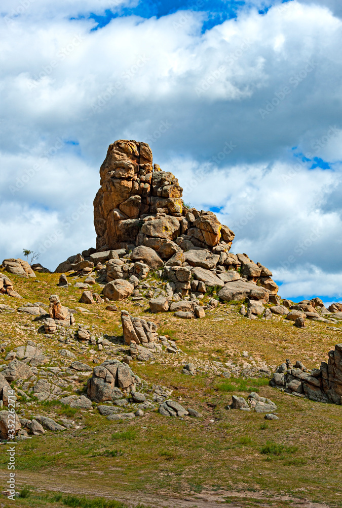 View of scenic Mongolian landscape in Gorkhi-Terelj National Park homeland of Genghis Khan and nomadic traditions View of scenic Mongolian landscape in Gorkhi-Terelj National Park homeland of Genghis Khan and nomadic traditions