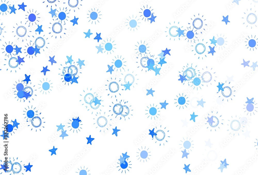 Light BLUE vector layout with stars, suns.