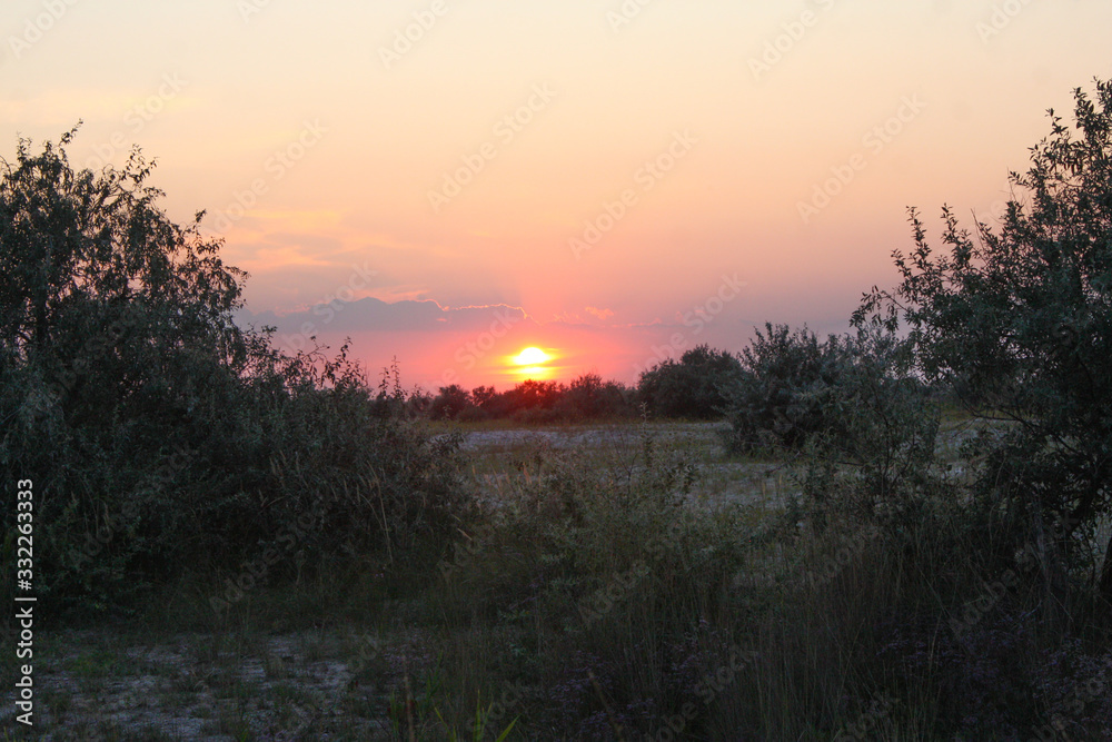 The coast of Jarylgach Island on sunset, Ukraine, Black Sea.