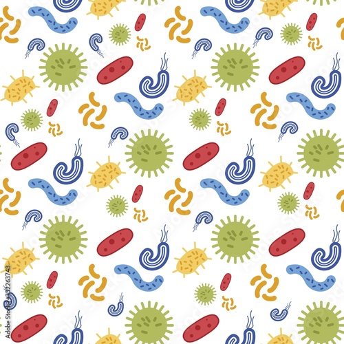 Seamless Pattern with Virus Microbe and Bacteria