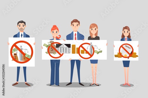 Integrity of character people prosecutor, lawyer, minister of justice isolated on white, flat vector illustration. Strike against corruption in law and justice enforcement agencies.