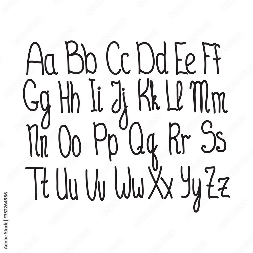Cute English hand written alphabet, vintage vector illustration ...