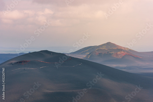 Dramatic views of the volcanic landscape. Kamchatka Peninsula.