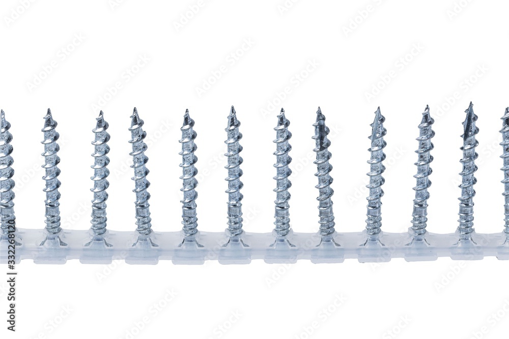 Close up view of plastic screw strip isolated. Industrial equipment concept. Close up view of plastic screw strip isolated. Industrial equipment concept.