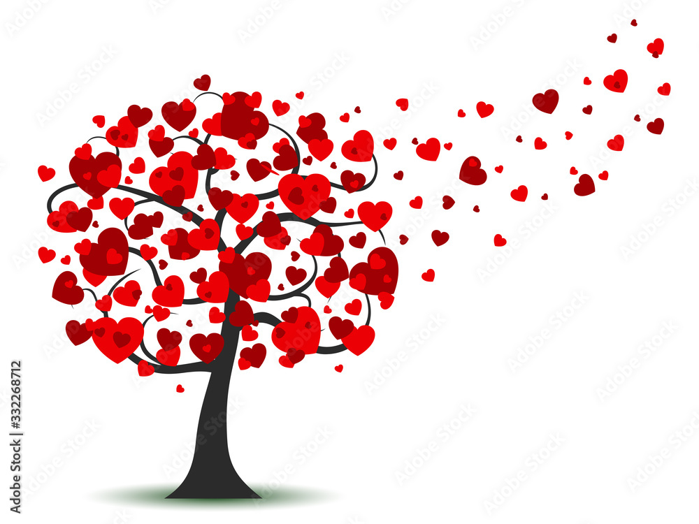 Beautiful love tree with flying hearts – stock vector - obrazy, fototapety, plakaty 