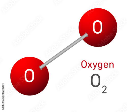 Oxygen molecule model O2 illustration