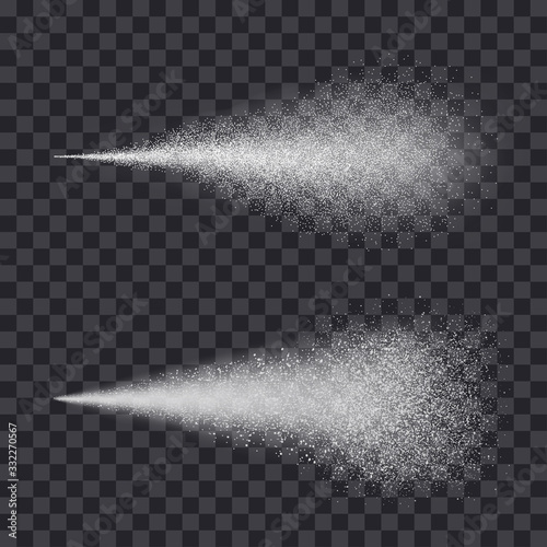 Water spray mist of atomizer or smoke, paint dust particles. Modern spray effect on transparent background – for stock