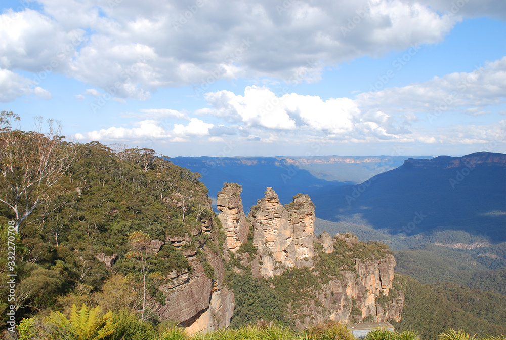 The Three Sisters are an unusual rock formation in the Blue Mountains of New South Wales, Australia, on the north escarpment of the Jamison Valley. 