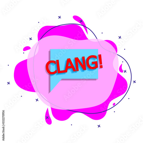 Comic speech bubble with expression text clang liquid bacdge icon. Simple color vector of people around the world icons for ui and ux, website or mobile application