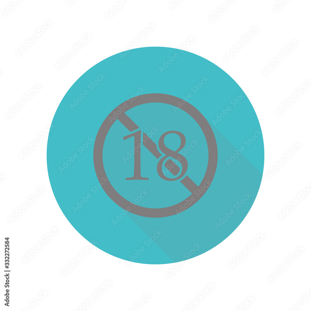 No 18 years old ,under eighteen sign long shadow icon. Simple glyph, flat vector of web icons for ui and ux, website or mobile application No 18 years old ,under eighteen sign long shadow icon. Simple glyph, flat vector of web icons for ui and ux, website or mobile application