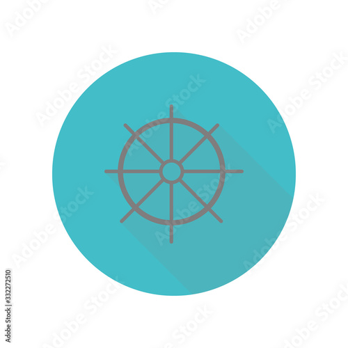 Ship steering wheel long shadow icon. Simple glyph, flat vector of web icons for ui and ux, website or mobile application
