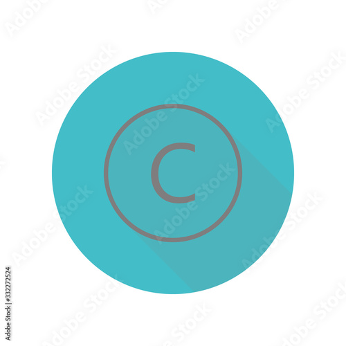 Letter c in round long shadow icon. Simple glyph, flat vector of web icons for ui and ux, website or mobile application