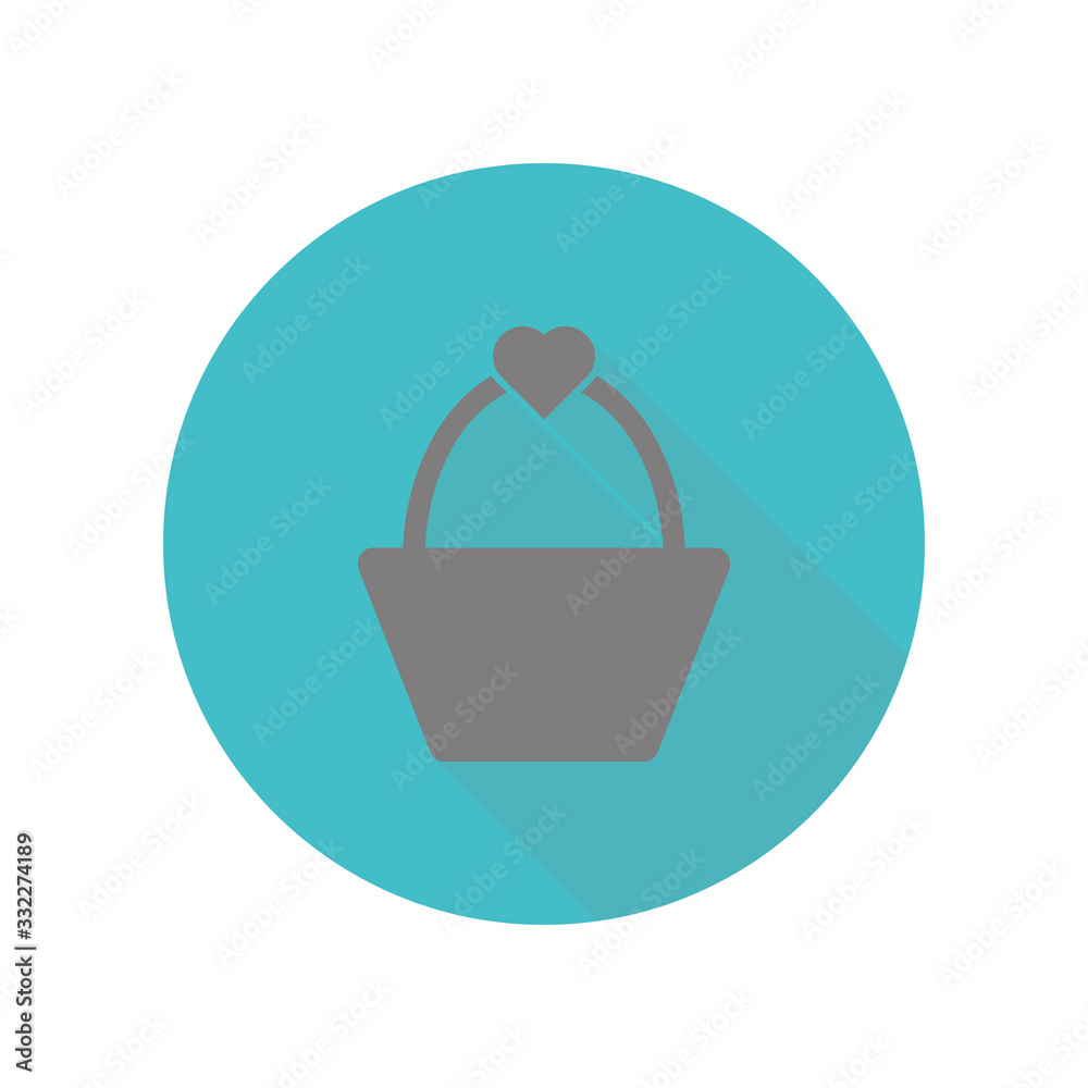 Heart shopping basket long shadow icon. Simple glyph, flat vector of web icons for ui and ux, website or mobile application