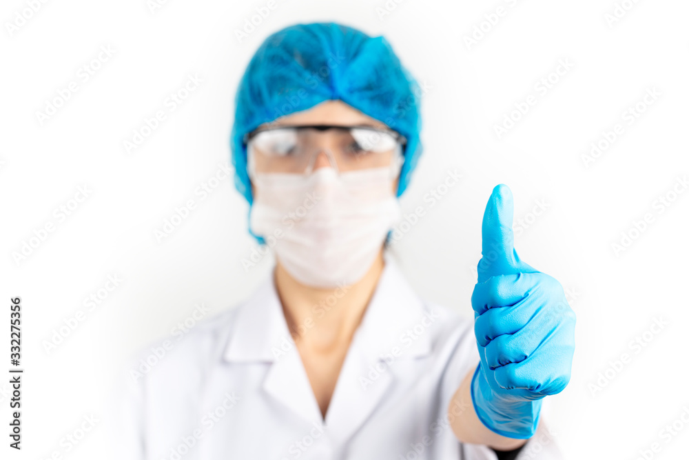 young female doctor is making a okay sign. White background young female doctor is making a okay sign. White background