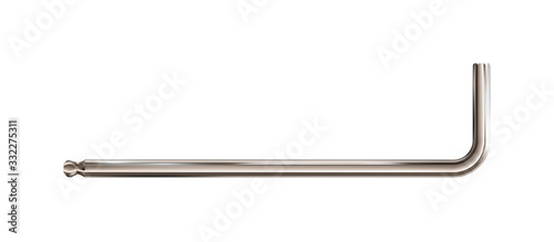 Realistic Hex or inbus key, silverish tool isolated on white background. Vector illustration.
