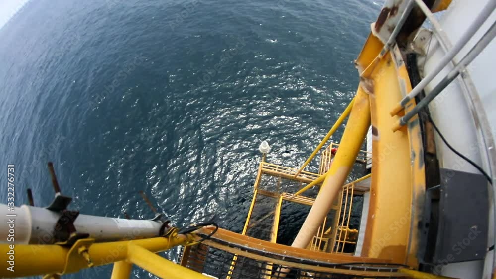 Inside oil drill rig platform on the sea wide angle lens