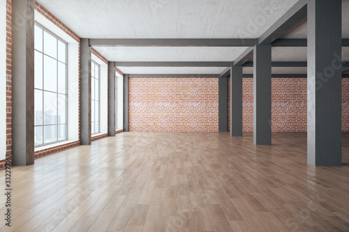 Contemporary red brick interior with columns