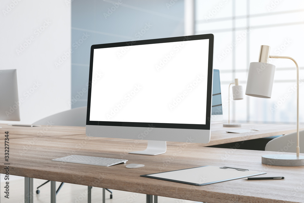 Contemporary desktop with empty personal computer screen. Contemporary desktop with empty personal computer screen.