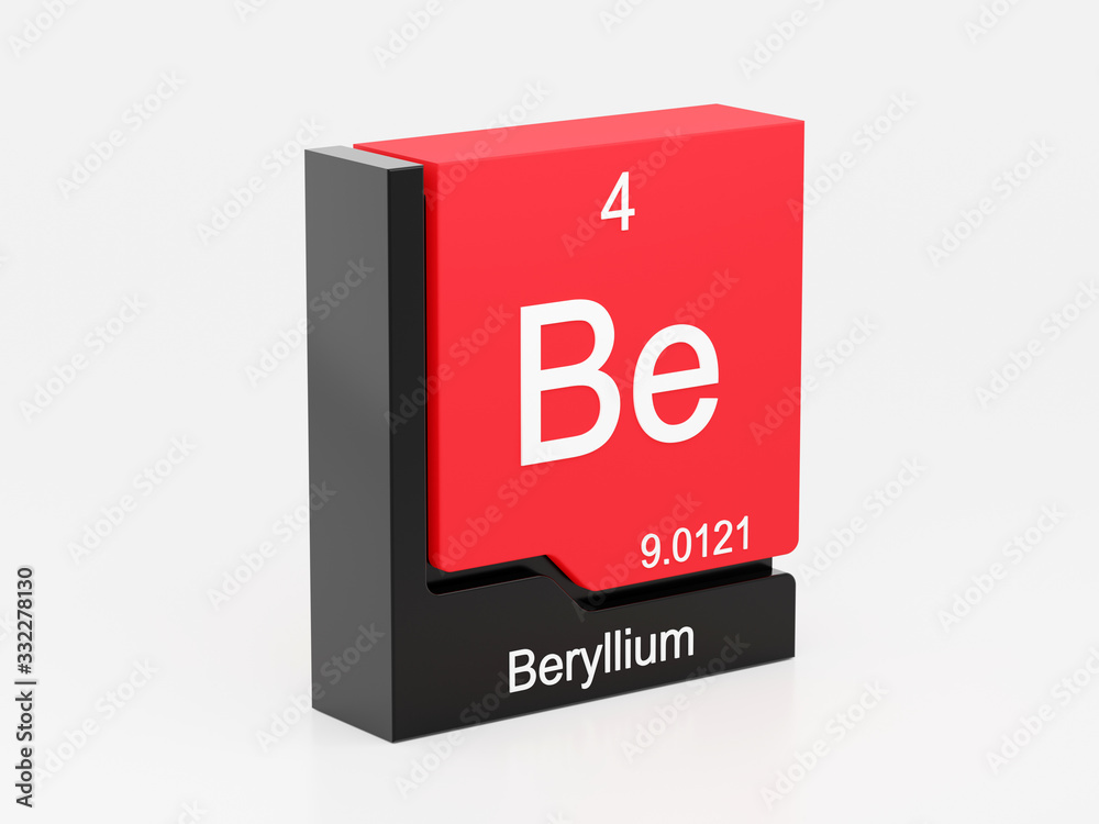 Beryllium, periodic table element modern icon series, 3D rendered on white background Beryllium, periodic table element modern icon series, 3D rendered on white background