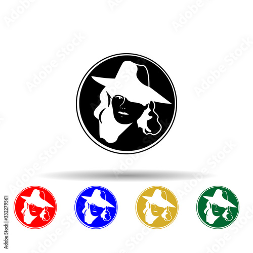 detective woman stamp black and white multi color icon. Simple glyph, flat vector of crustaceans icons for ui and ux, website or mobile application