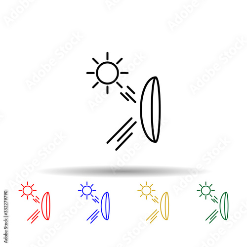 Sun rays on eyes multi color icon. Simple thin line, outline vector of eye care icons for ui and ux, website or mobile application