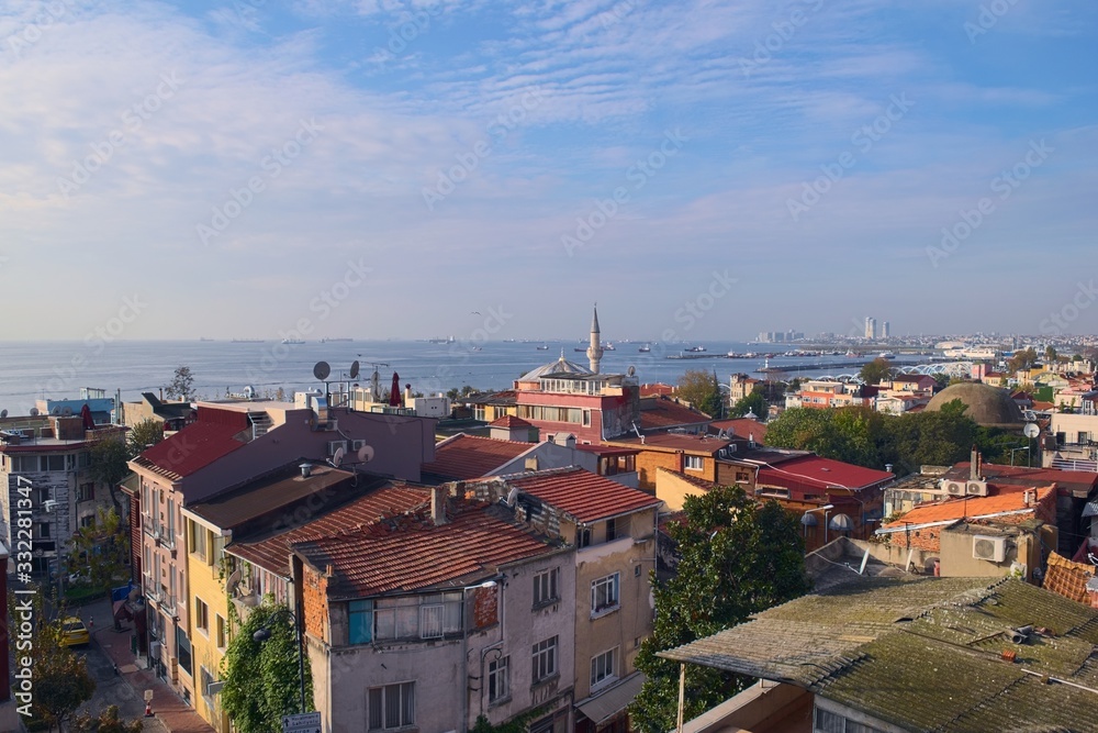 Elevated view of Istambul and the waters of the sea of Marmara, heading south.