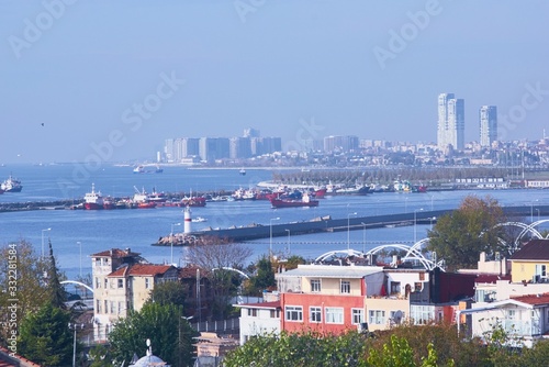 Elevated view of the Yenikapi Ferry Terminal and the sea of Marmara, in Istanbul, Turkey photo