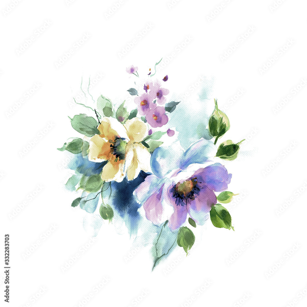 Fototapeta premium Flowers watercolor illustration.Manual composition.Big Set watercolor elements,Design for textile, wallpapers,Element for design,Greeting card
