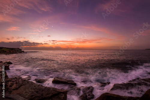 sunrise, waves and ocean