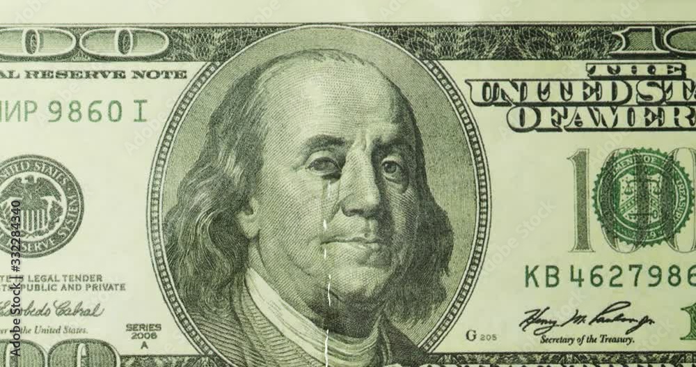 Crying dollar.  World financial crisis concept. Crying dollar, crying Benjamin Franklin. US dollar сollapse. Global economic crisis. Coronavirus economy crash