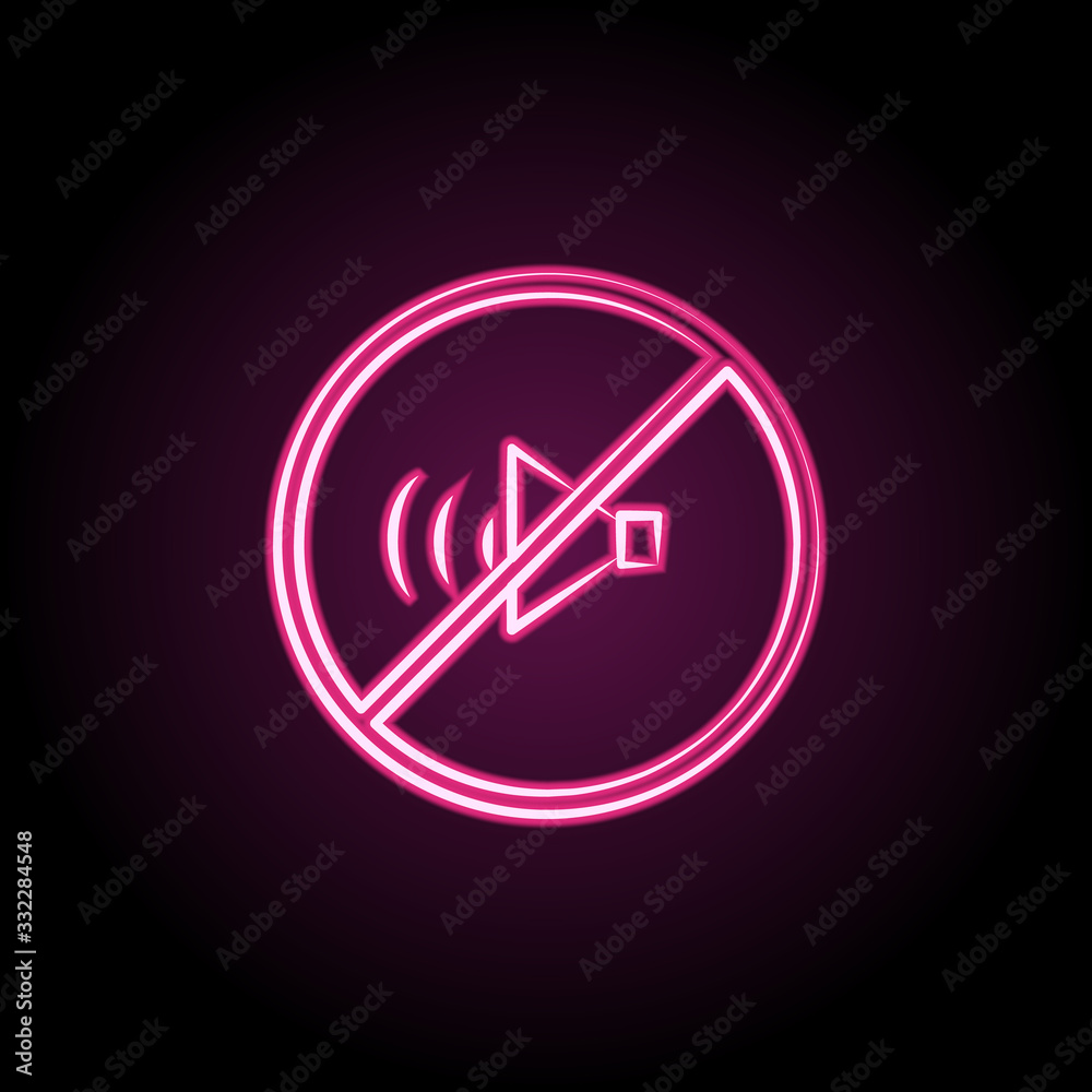 Forbidden sound, no sound neon icon. Simple thin line, outline vector of maternity icons for ui and ux, website or mobile application Forbidden sound, no sound neon icon. Simple thin line, outline vector of maternity icons for ui and ux, website or mobile application