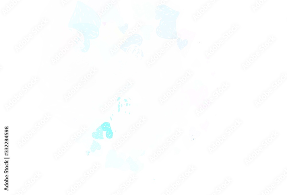 Fototapeta premium Light Blue, Green vector pattern with colorful hearts.