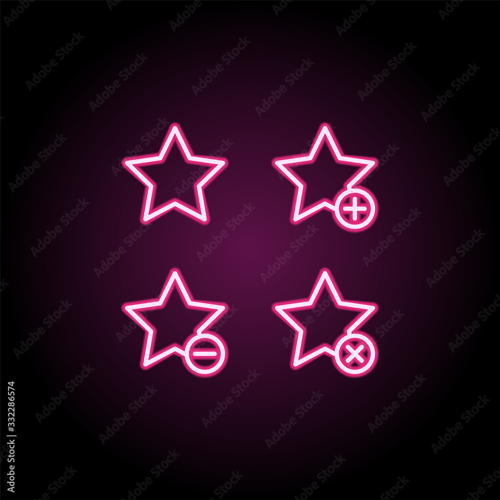 Star, plus, remove, minus sign neon icon. Simple thin line, outline vector of web icons for ui and ux, website or mobile application Star, plus, remove, minus sign neon icon. Simple thin line, outline vector of web icons for ui and ux, website or mobile application
