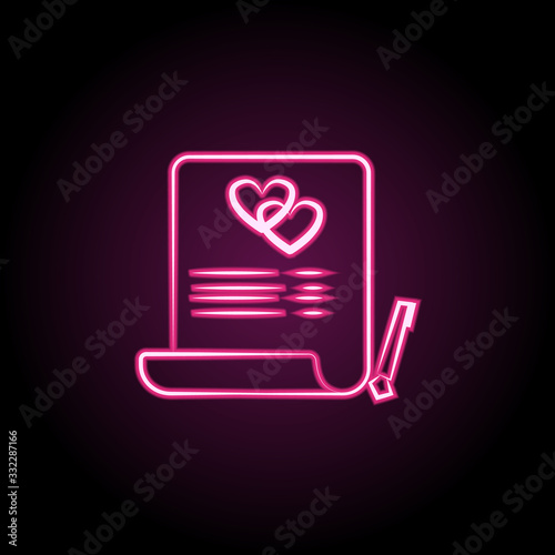 Marriage contract neon icon. Simple thin line, outline vector of wedding icons for ui and ux, website or mobile application