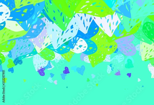 Light Blue  Green vector texture with lovely hearts.
