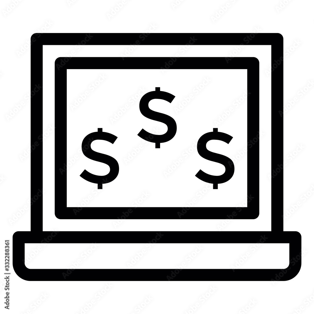 High-quality laptop screen with the dollar sign. Online banking, internet payments illustration. Economy, finance concept. High-quality laptop screen with the dollar sign. Online banking, internet payments illustration. Economy, finance concept.