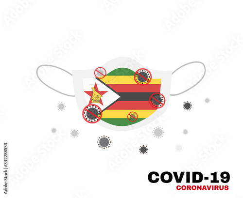 Medical face mask with symbol of the zimbabwe to protect Zimbabwean people from coronavirus or Covid-19, virus outbreak protection concept, sign symbol background, vector illustration.