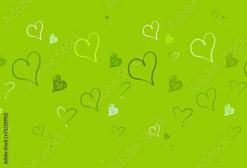 Light Green  Yellow vector pattern with colorful hearts.