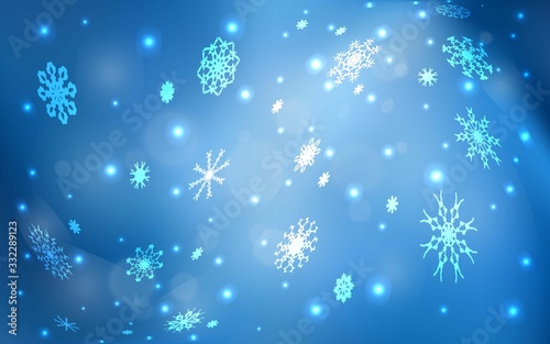 Light BLUE vector pattern with christmas snowflakes. Blurred decorative design in xmas style with snow. New year design for your business advert.