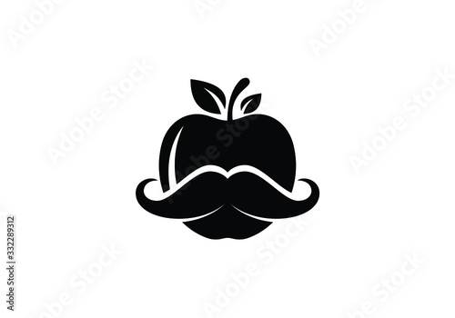  Apple and mustache logo sign symbol in flat style on white background