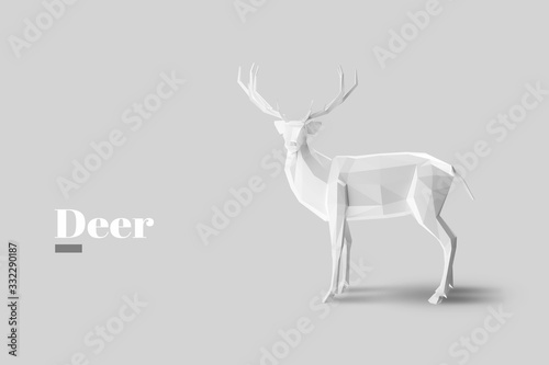 White deer 3d decoration for christmas and new year design. Vector Illustration, white background