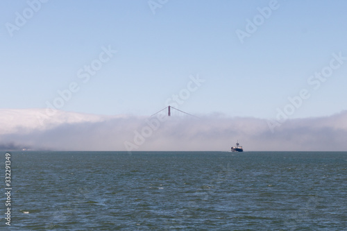 View of the Golden Gate Bridge in the city of San Francisco on a cloudy day, California.