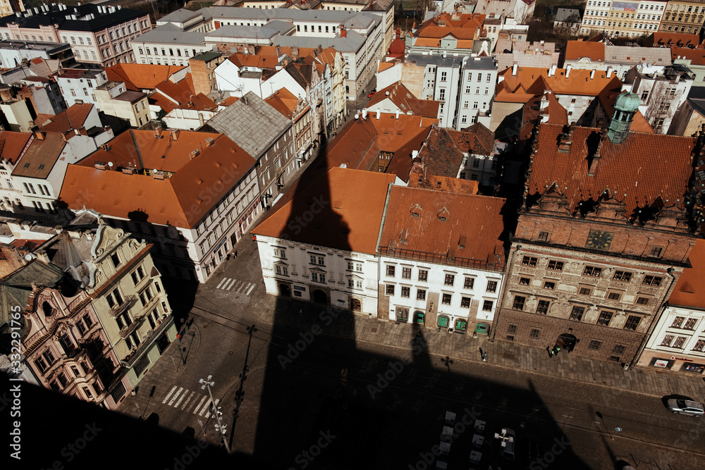 Shadow of cathedral in Pilsen, Czech Republic 