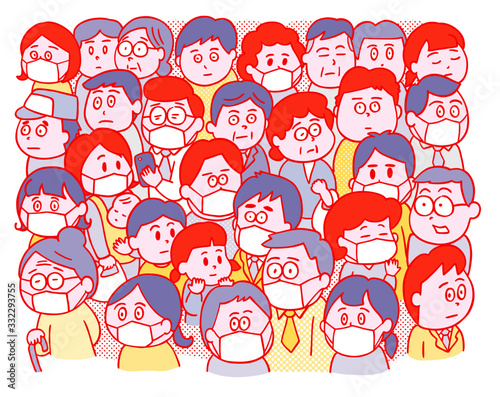 マスク_人々_集団（ベクター）_赤_Masks, people, groups,vector_Red
