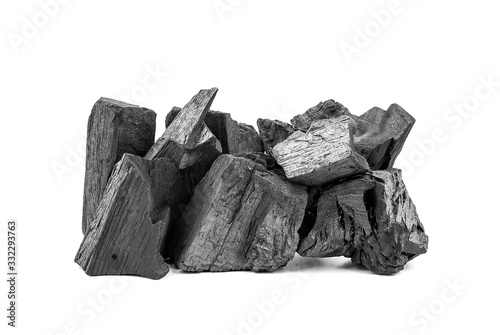 Natural wooden charcoal or traditional hard wood charcoal isolated on white background.