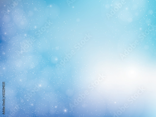 Abstract blue bokeh and glowing spakling lighting effects of flash and glare shining particles in random color theme background. Blurred vector EPS10 illustration.
